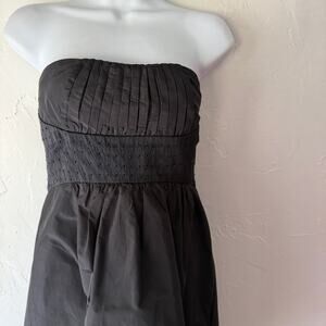 Y2K BCBGMAXAZRIA Strapless Black Dress S Pleated Beaded Waist Party Midi Silk